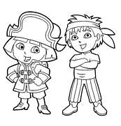 coloriage dora et diego jouent les pirates